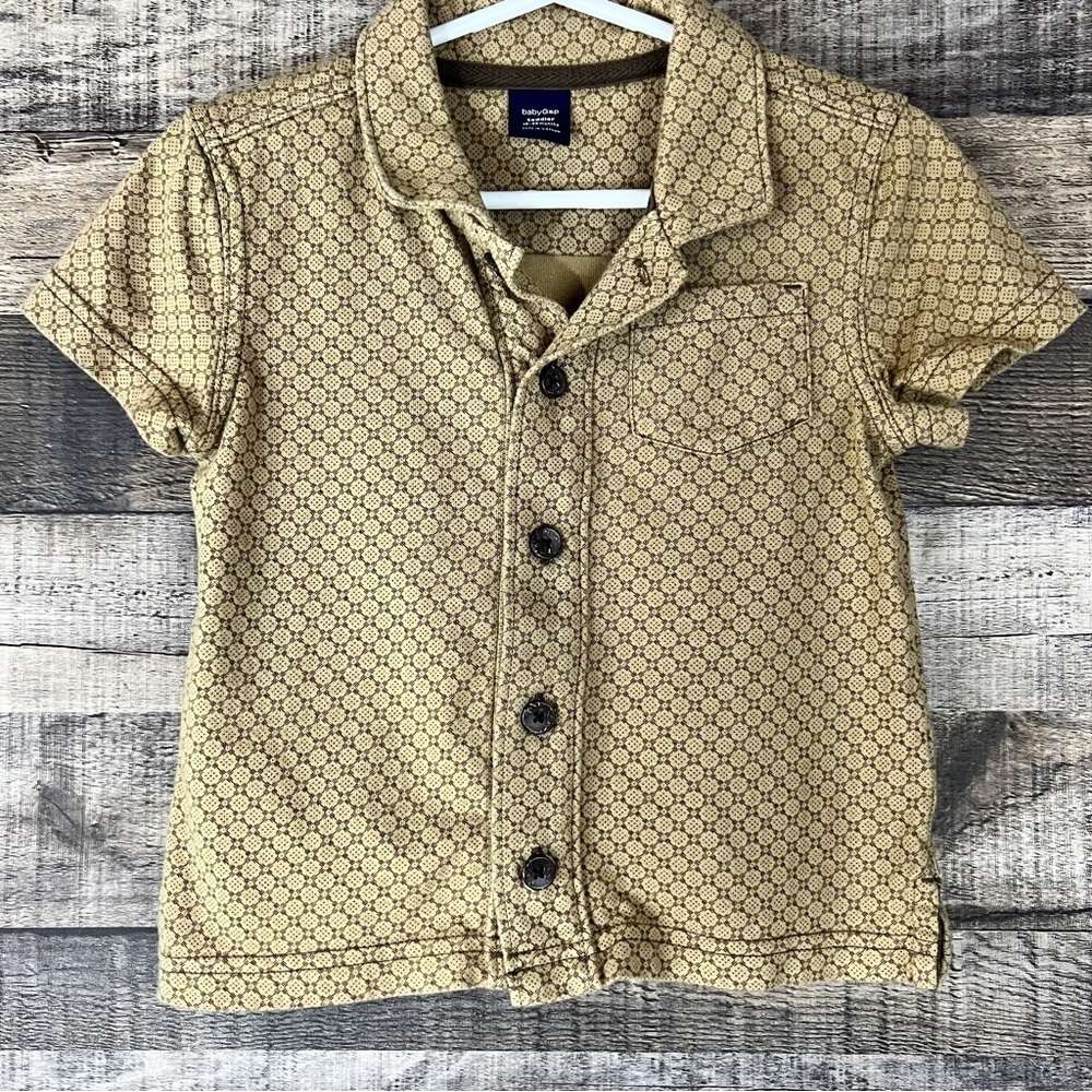 Baby Gap Toddler Boys Tan Short Sleeve Button Down Shirt 18-24 M Neutralโ Event